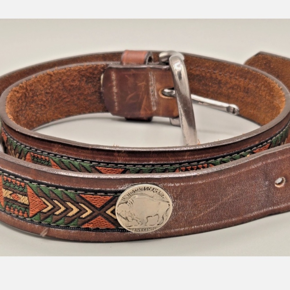 Brighton Brown Leather Belt with Southwestern Design